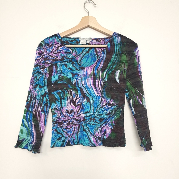 Alberto Makali blouse stretch textured crinkle sequins beads top Lavender Royal - Picture 2 of 12